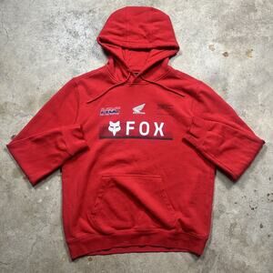 Fox Racing x Honda Y2K Motocross Red Hoodie Sweatshirt Size L